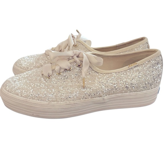 Sparkling Kate Spade ♠️ Cream Sneakers with Ribbon Laces - Picture 12 of 13